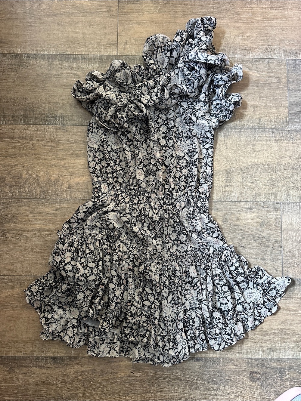 Misa Los Angeles Black and White Floral Ruffled Mini Dress - Picture 3 of 6